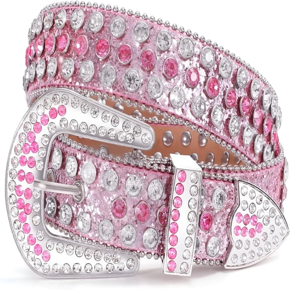 TELOLY Women Men Western Rhinestone Studded Leather Belt Unisex Bling Cowgirl Cowboy Waist Belt for Jeans Pants Dress
