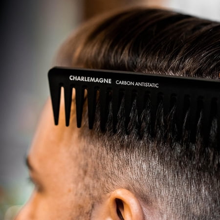 Charlemagne Hair Comb Carbon Fiber Wide Tooth Detangling Comb Heat Resistant Anti-Static Black