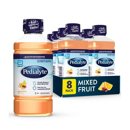 Pedialyte Electrolyte Drink, For Kids & Adults, Mixed Fruit, 1 Liter, Pack of 8