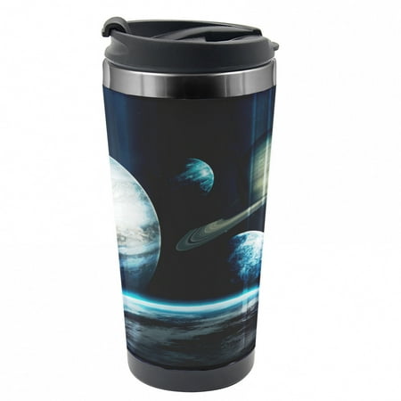 

Space Travel Mug Planets of the Solar System Steel Thermal Cup 16 oz by Ambesonne