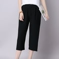 thumbnail image 5 of SBYOJLPB Womens Capris Womens Casual Elastic Waist Loose Cotton Linen Trouser Cropped Wide Leg Pants, 5 of 9