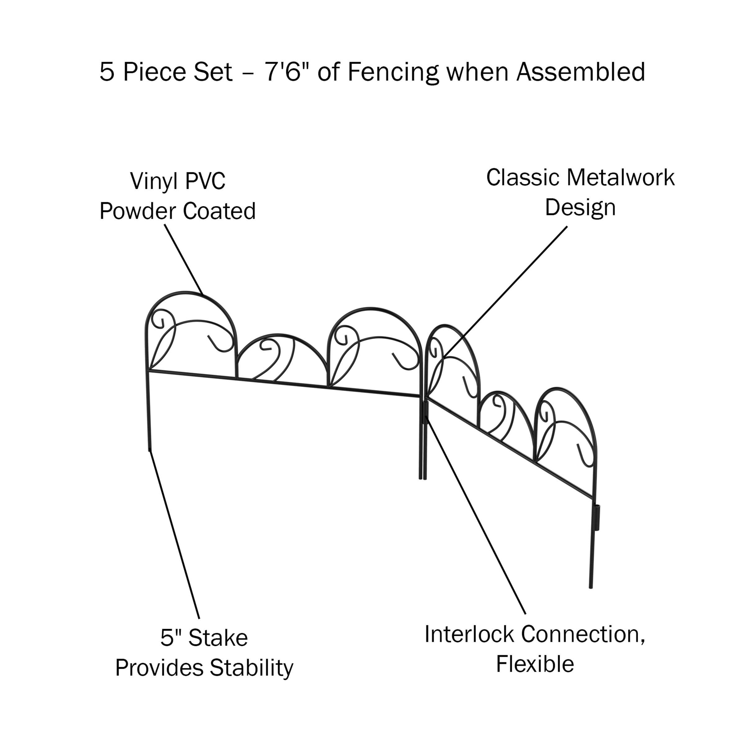 Metal Garden Fencing- Set of 5 Panels of Mimosa Decorative Edging Flower Beds & Landscapin