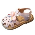 thumbnail image 1 of IUJSOY Sandales pour Tout-Petites Filles Semelle Souple Bout Fermé Nœud Extérieur Plage Chaussures de Robe Chaussures Plates Princesse, 1 of 5