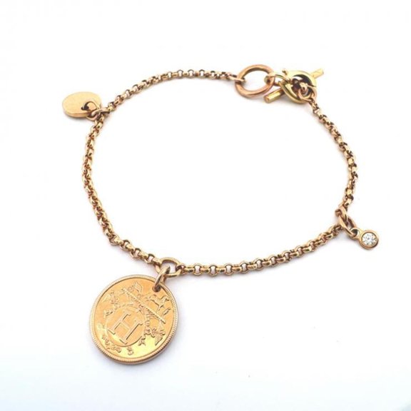 Pre-Owned Hermes K18PG Ex-Libris Bracelet 1P Diamond Gold HERMES