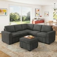 thumbnail image 2 of Marrber Gray L-Shaped Modular Sectional Sleeper with Pull-Out Sofa Bed and Storage Ottoman Corduroy Cloud Couch for Living Room, 2 of 10