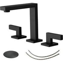 BWE Widespread Bathroom Faucet 3 Hole Matte Black with Pop Up Drain with Overflow Assembly and Supply Hose Bathroom Faucets for Sink 2-Handle 3 Pieces 8 Inch Basin Lavatory Mixer Tap