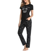 Women’s Print Pajamas Two Piece Sets Casual Round Neck Short-sleeved Top and Loose Trousers Home Clothes