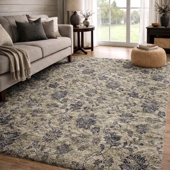 Addison Rugs Dream Shag Premium Machine Washable Transitional Floral Brown Rectangle Rug, 10' x 14'