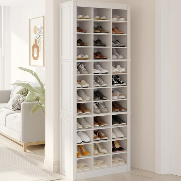 Shoe Storage Cabinet, 36 Pairs Free Standing Closet Organizer, 8.8 inch Widened Cell Wood Shoe Organizer, 12 Tiers Vertical Space Saving Shoe Rack for Entryway, Bedroom, White SR20703X