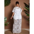 thumbnail image 4 of Plus Size White Floral Lace Sheer Turn-Down Collar Loose Vacation Dress, 4 of 7