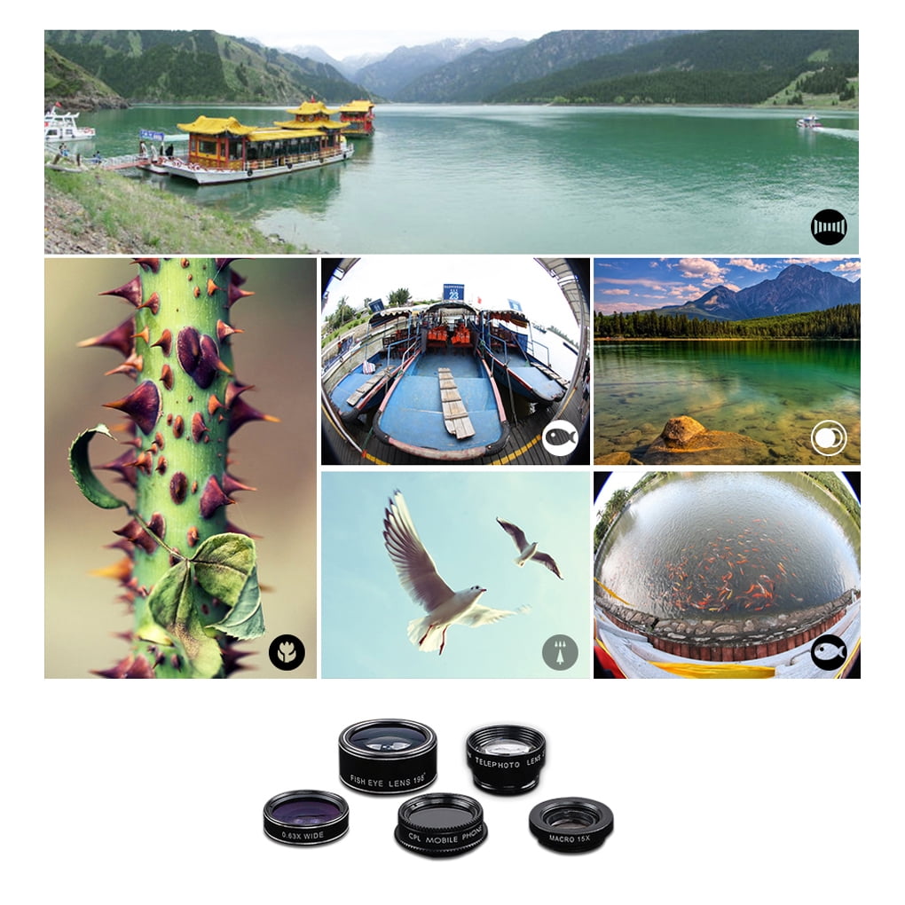 Lorsoul 5 in 1 Universal-Clip-On-Handy Lens Kit Fisheye Weitwinkel-Makro-Objektiv für Tele CPL Xiaomi Huawei