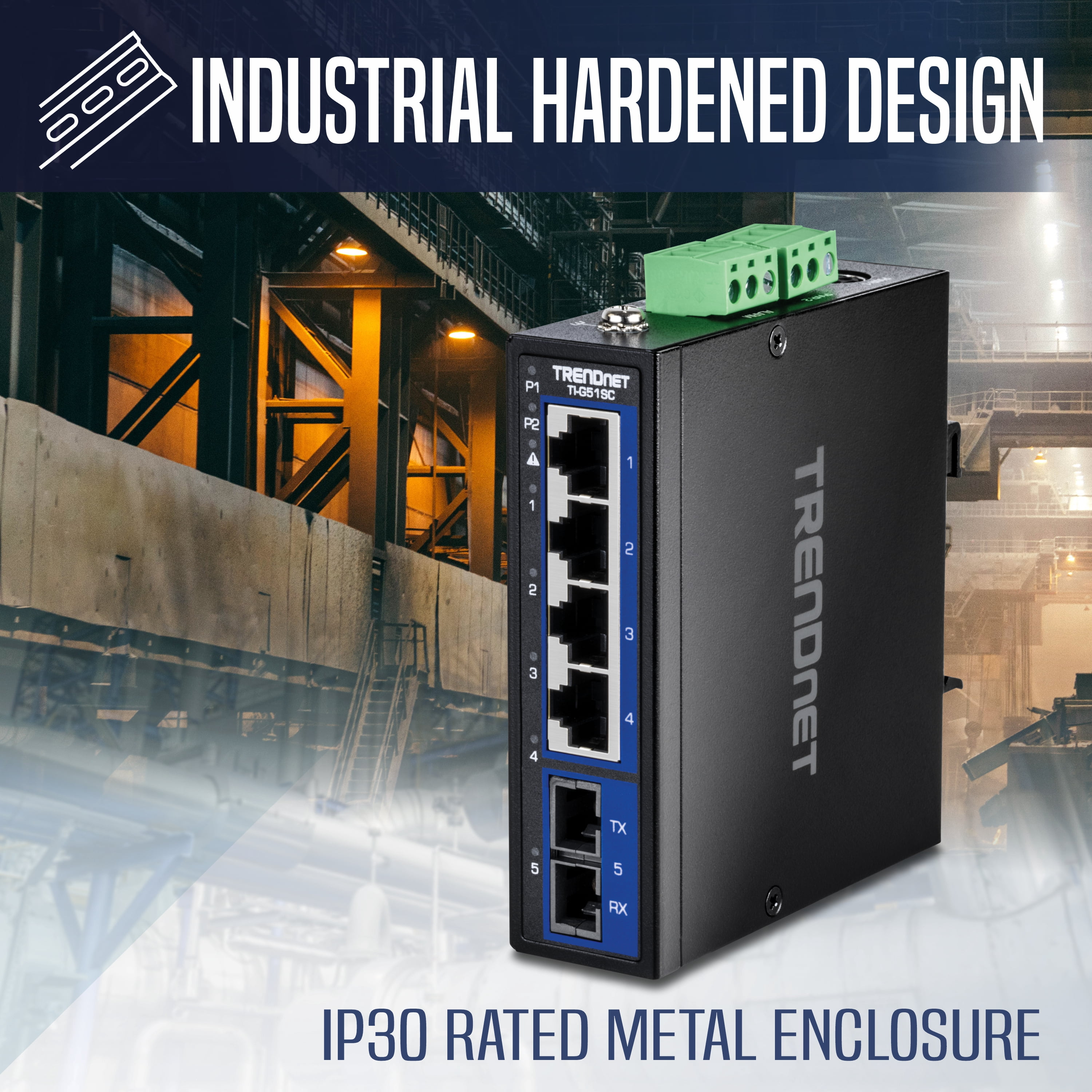 TRENDnet 5-Port Hardened Industrial Gigabit DIN-Rail Switch, TI-G51SC