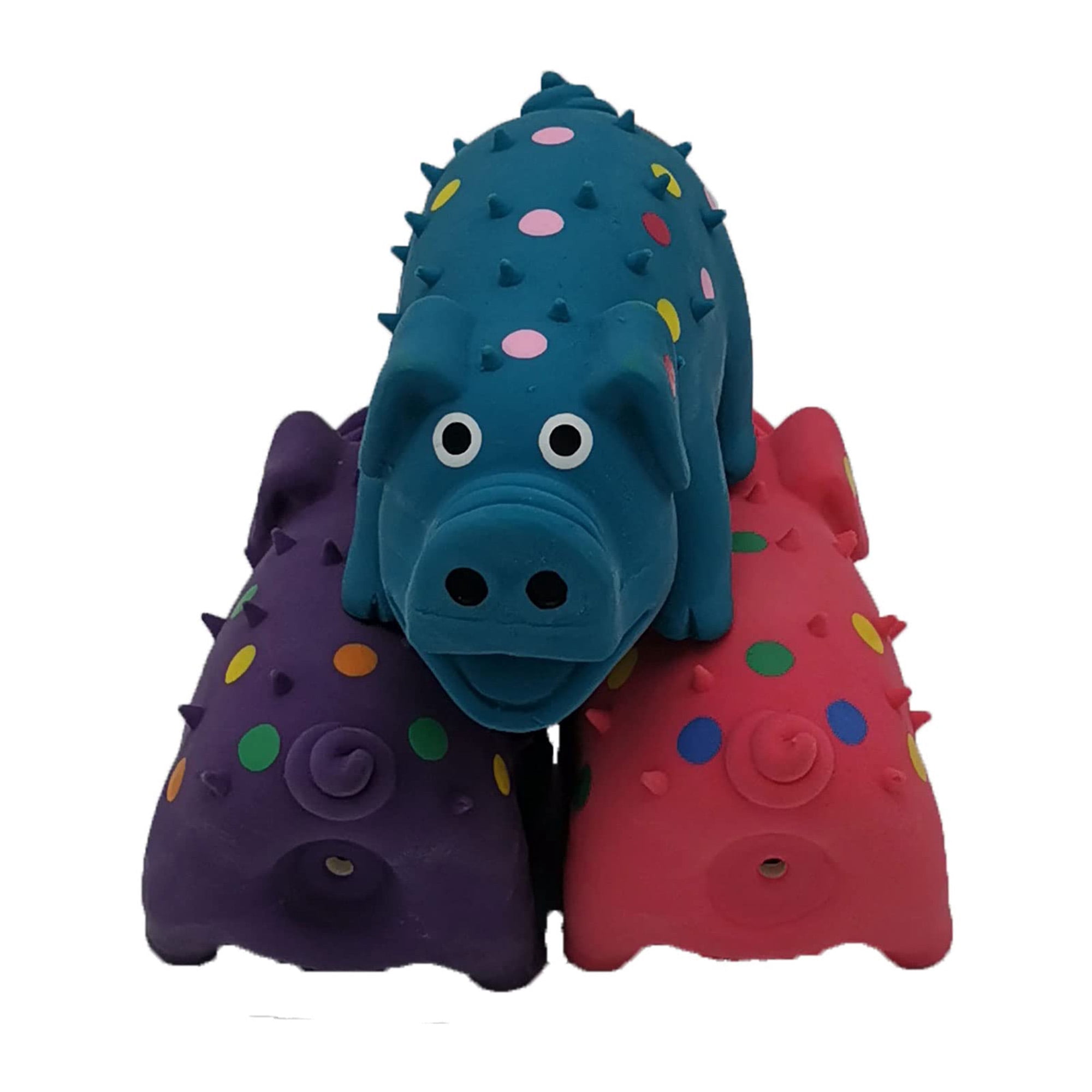 Mini latex dog squeaky toys, 4-inch chew toys for small breeds, 3-pack multicolor pig-shaped plush puppy teething toys for indoor/outdoor play & training.