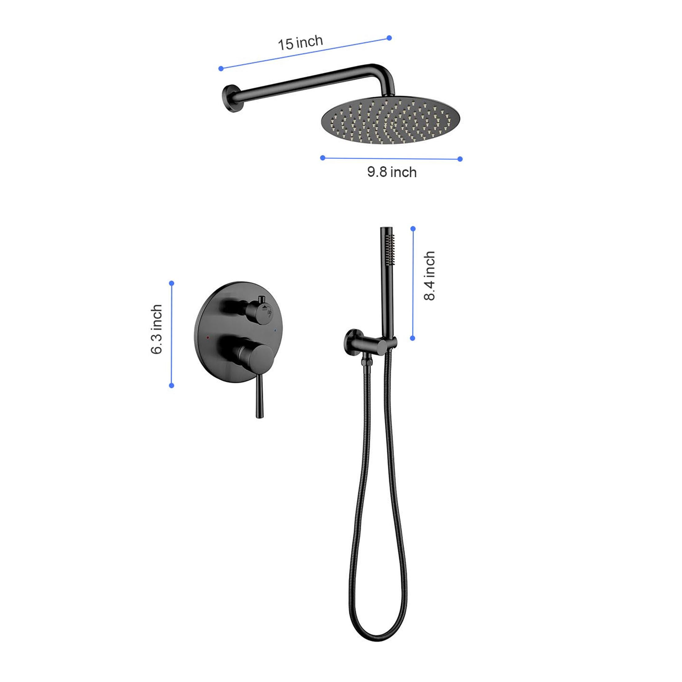 JERFIT Matte Black Rain Shower System - Wall Mounted Rainfall Shower Head Set with Handheld Shower, 8" Square Showerhead, High Pressure Valve and 59 Inch Hose for Modern Bathroom