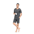 thumbnail image 3 of ANLIQI Mens 100% Cotton Pajamas Set Summer Short Sleeve Sleepwear Cool Shorts with Pockets Pjs Soft Loungewear Nightwear(Army Green,S), 3 of 6