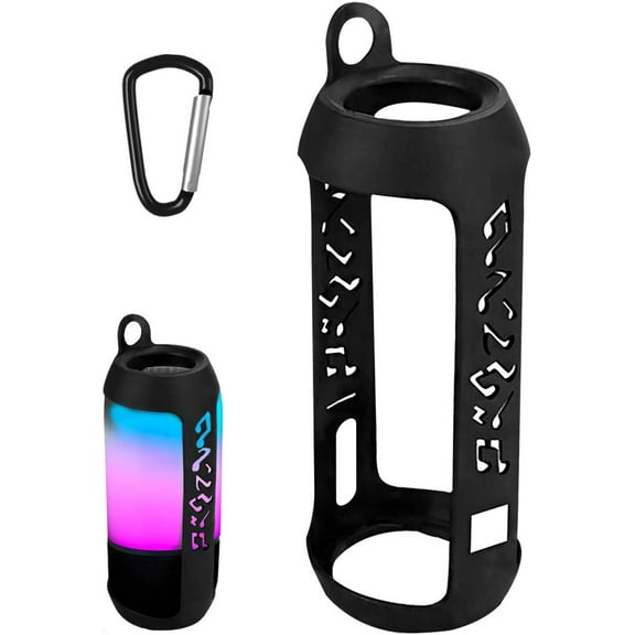 Silicone Speaker Case Cover Compatible with JBL Pulse 3 Wireless Bluetooth IPX7 Waterproof Speaker Case, Protective Soft Skin Sleeve, Travel Carrying Pouch with Keychain Hook (Black)