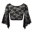 thumbnail image 5 of IUJSOY Wrap Bell Long Sleeve for Women Floral Lace Tie Front Crop Cardigan Belly Dance, 5 of 8