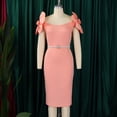 thumbnail image 4 of AURA Plus Size Elegant V Neck 3D Flower Banquet Midi Dress High Waist Bodycon African Party Dress with Belt, 4 of 10