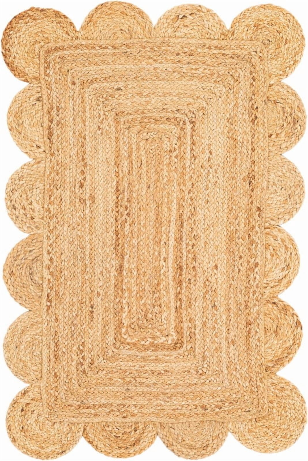 3 Ft Square Natural Jute Premium Scalloped Jute Rug – Handcrafted Natural Braided Carpet for Living Room, Bedroom, Entryway – Boho Home Decor