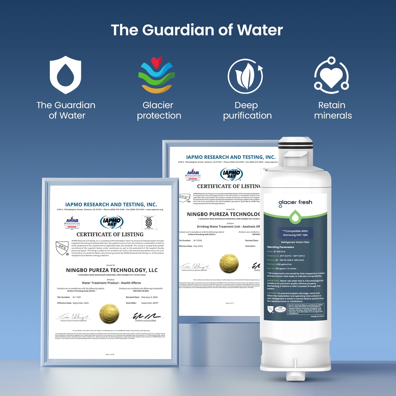 GLACIER FRESH DA97-17376B Refrigerator Water Filter, NSF/ANSI 53 & 372 Certified, Compatible with HAF-QIN, HAF-QIN/EXP, DA97-08006C, RF23M8070SG, RF23M8070SR, RF23M8090SG, 3 Pack