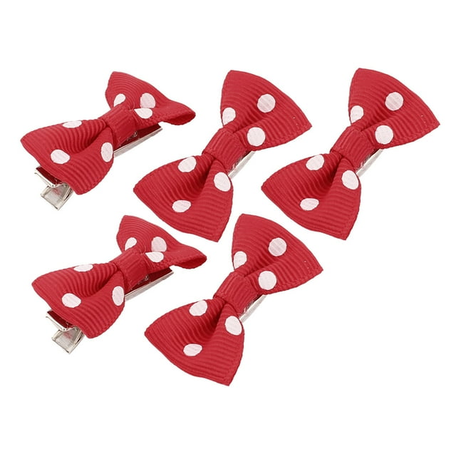 Pet Dog Puppy Dots Pattern Bowknot Grooming Hairpin Barrette Clip 5 Pcs Red