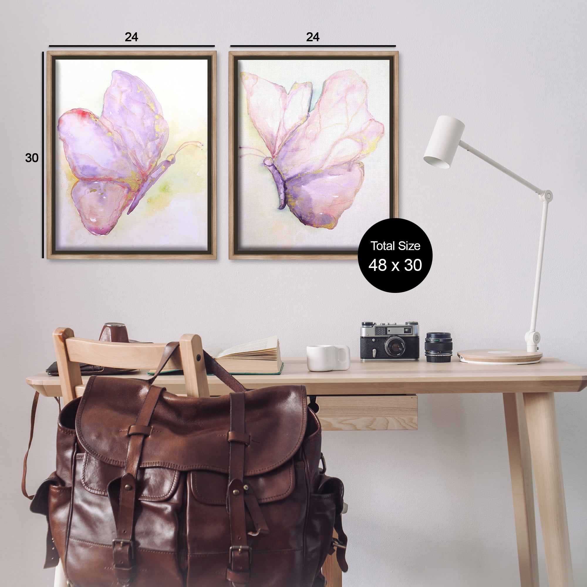 Stupell Industries Girls Glam Butterfly Wings Animals & Insects Painting Brown Floater Framed Canvas Art Print Wall Art, 25 x 31, Set of 2