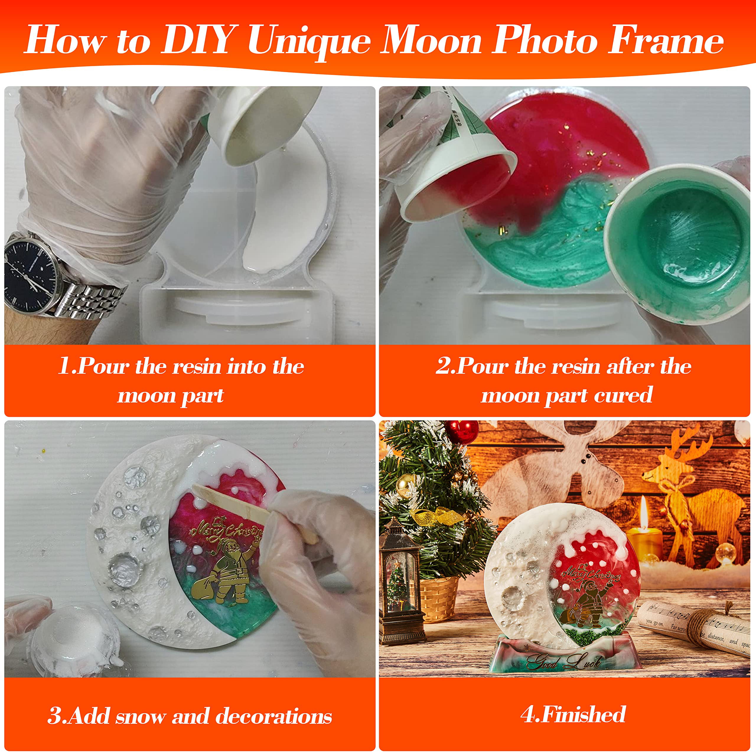 Moon Photo Frame Resin Molds Silicone, Picture Frames Epoxy Molds with Base  for Epoxy Resin Casting, Unique Moon Shape Resin Mold for DIY Home Table