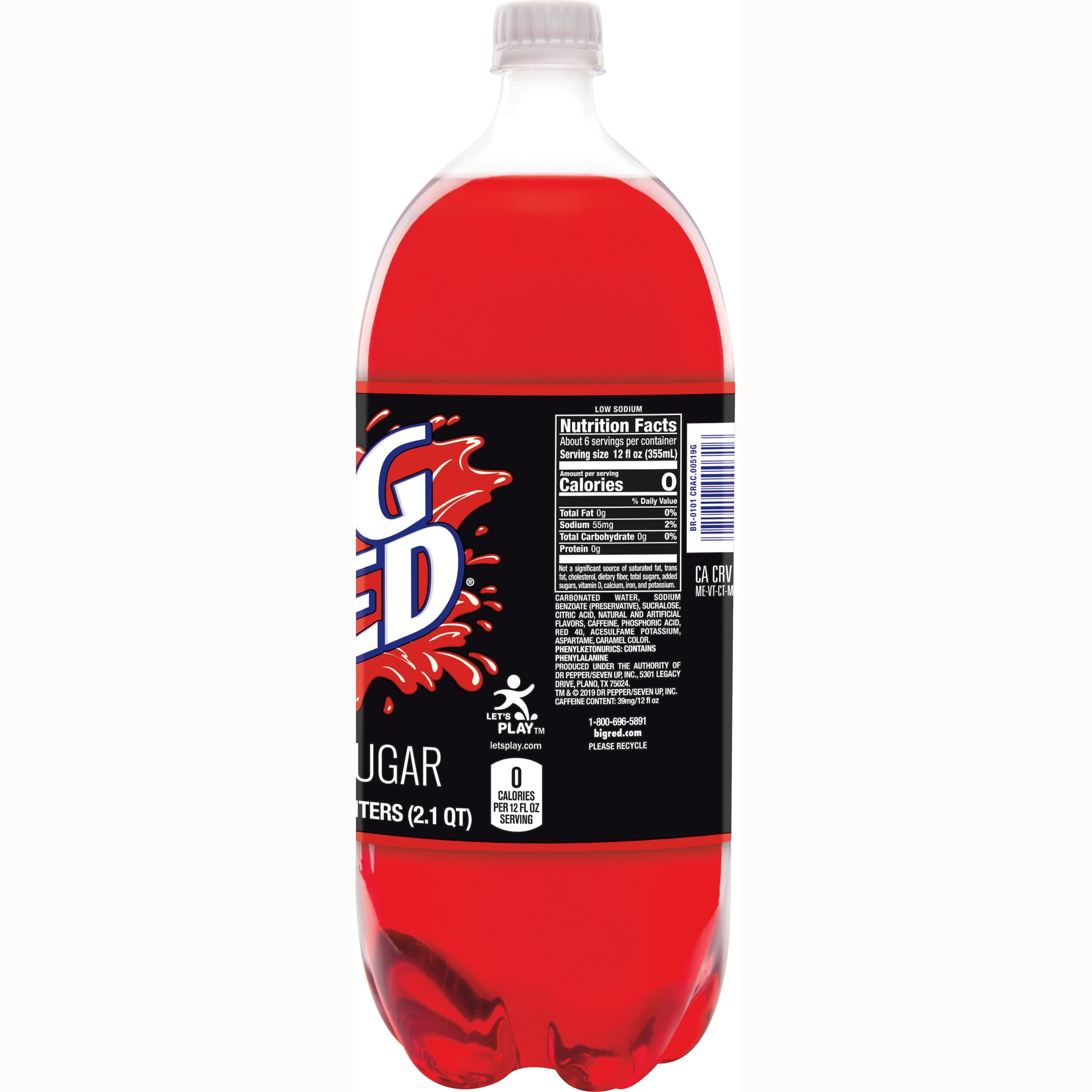 Big Red Zero Sugar Soda Pop, 2 L, Bottle
