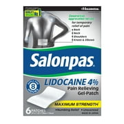 Salonpas Lidocaine Maximum Strength Numbing Pain Relief Gel Patch, 6 Patches