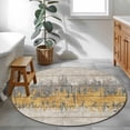 thumbnail image 3 of Round Rug 3.3Ft Washable Non-Slip, Yellow Grey Abstract Circle Area Rugs for Living Room Bedroom, Gradient Geometric Graffiti Retro Wooden Indoor Floor Mats Carpet Runner for Home Decor Aesthetic, 3 of 8