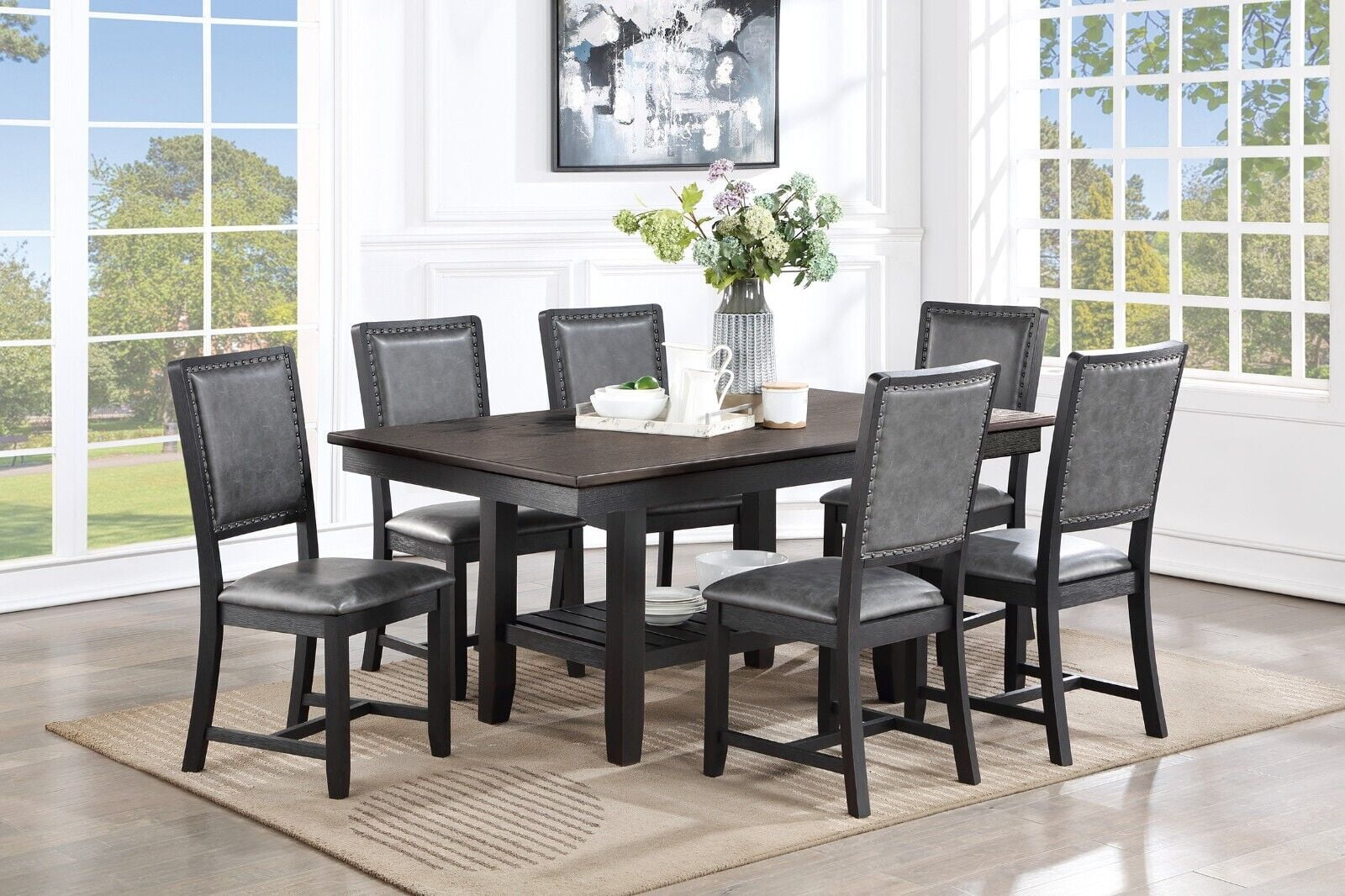 Beautiful Dark Coffee Dining Room Furniture 7pc Set Contemporary Dining ...