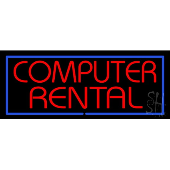 Computer Rental LED Neon Sign 13 x 32 - inches, Clear Edge Cut Acrylic Backing, with Dimmer - Bright and Premium built indoor LED Neon Sign for Computer & Electronics store decor.