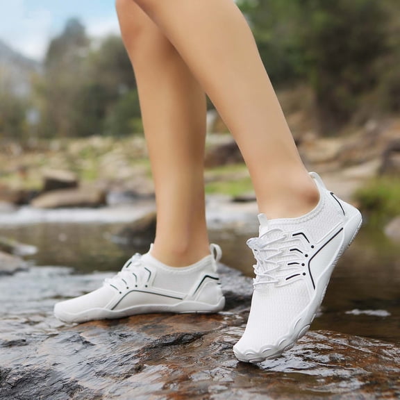 lnmuld Men Women Barefoot Shoes, Breathable Mesh Shoes for Water Yoga Fitness Hiking Color:White,Size:10.5