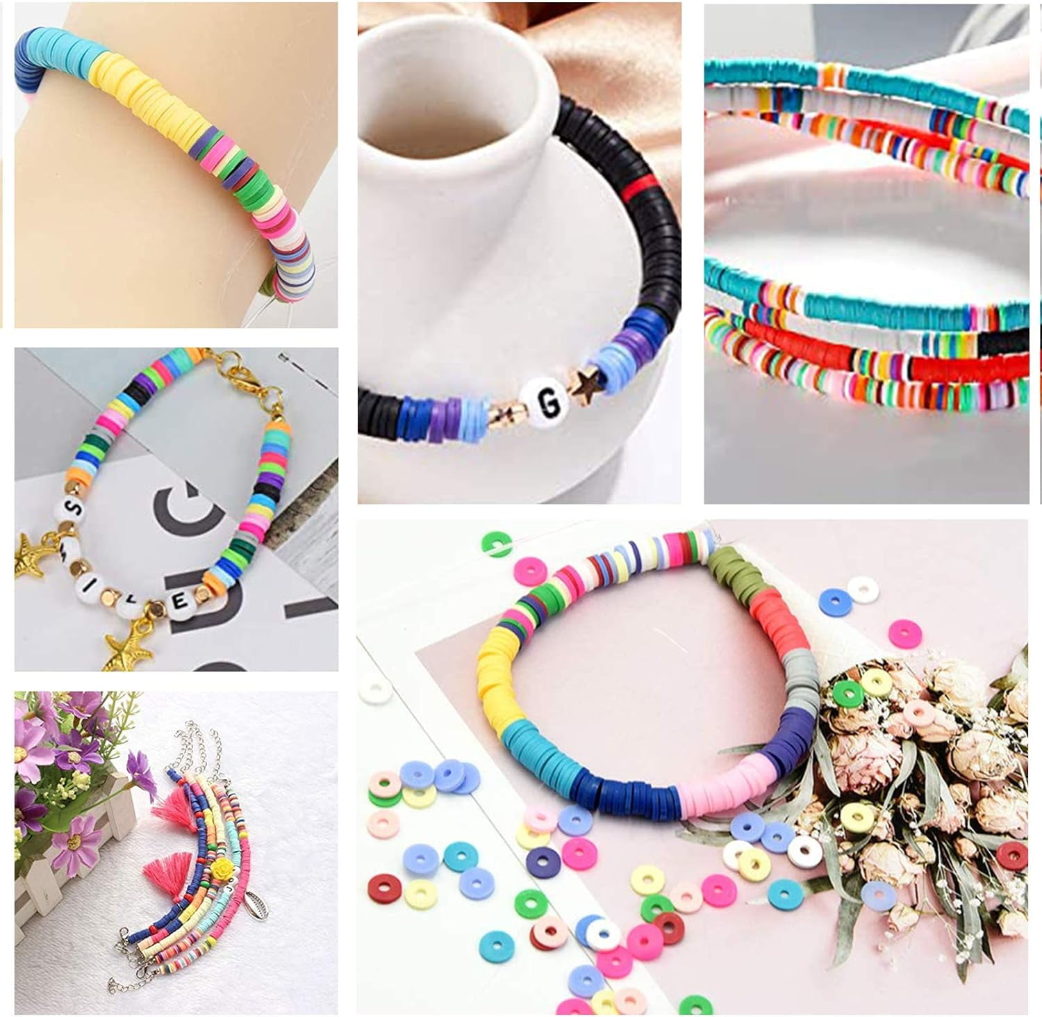 Handmade Polymer Clay Beads 4000 Pcs 20 Colors Flat Round Spacer Beads with Alloy Pendants and Cowrie Shell Beads for DIY Jewelry Necklace Bracelet Earring Craft Making