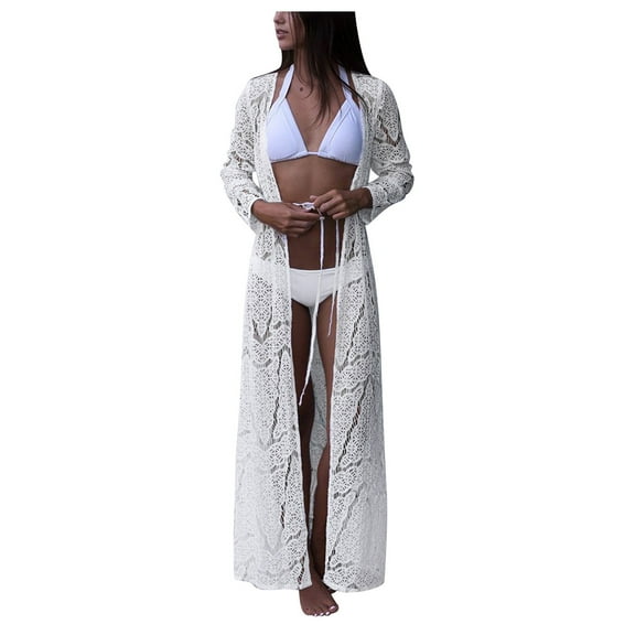 fatyb Women's Swimsuit Cardigan Cover up Open Front Bikini Long Sleeve Coverup Hollow out for Swimwear