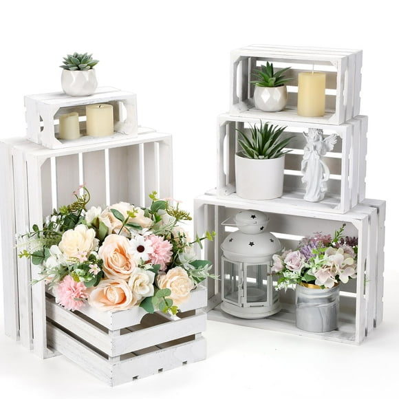 Cajas decorativas de madera Croblissful, 6 unidades, color blanco vintage