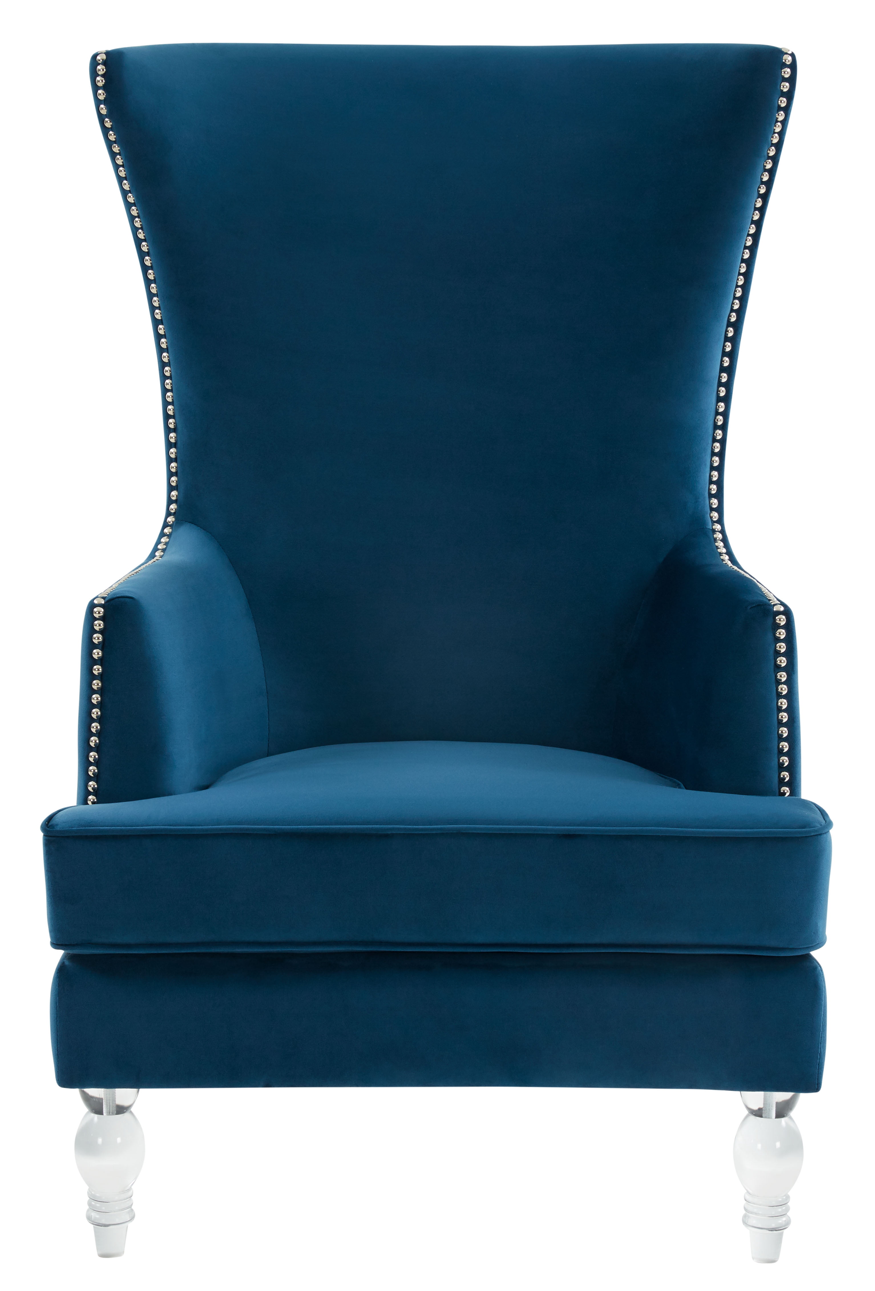 SAFAVIEH Couture Geode Modern Velvet Solid Wingback Chair, Navy