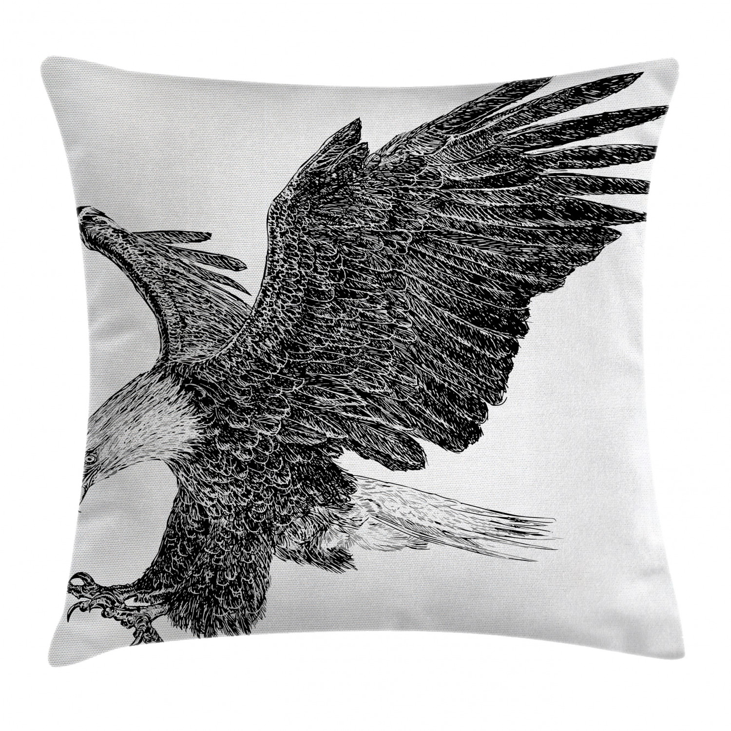 Animal Throw Pillow Cushion Cover, Bald Eagle Swoop Hand Drawn Sketchy ...