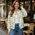thumbnail image 2 of Xoenoiee Women's Bomber Jacket Lightweight Casual Coat with Pockets Zip Up Windbreaker Jacket Fall Winter Outfit Trendy, Boho Floral Beige, X-Large, 2 of 7