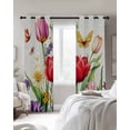 thumbnail image 3 of Tulips Light Beige Blackout Curtains 39 Inches Long, Spring Farmhouse Red Purple Floral Butterfly 2 Panels, Thermal Insulated Room Darkening Drapes with Grommets, 27.5W x 39L Each Panel, 3 of 8