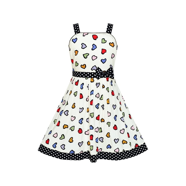 Robe Fille Cœur Coloré Noir à Pois Nœud Papillon Robe d'Été 11-12 Ans
