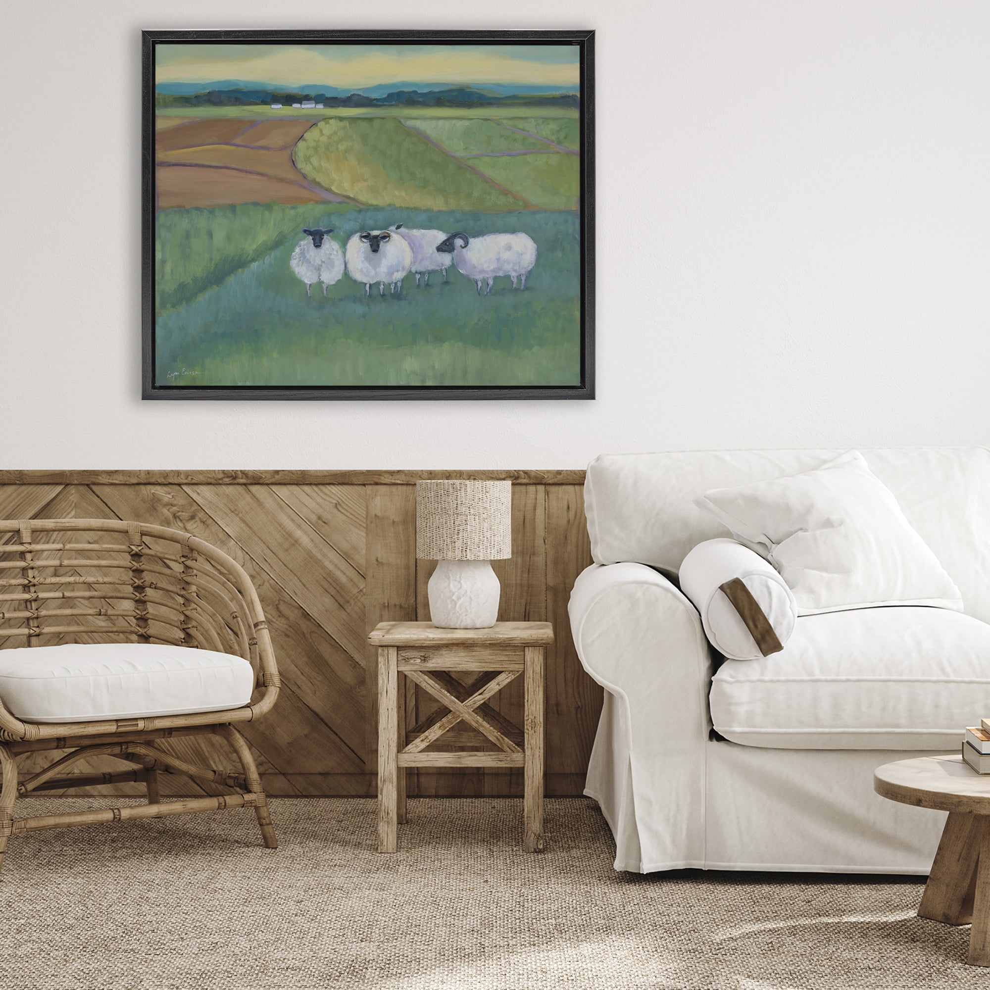 Stupell Industries Sheep Herd Meetup Black Framed Floater Canvas Wall Art, design by Lynn Ericson Fine Art