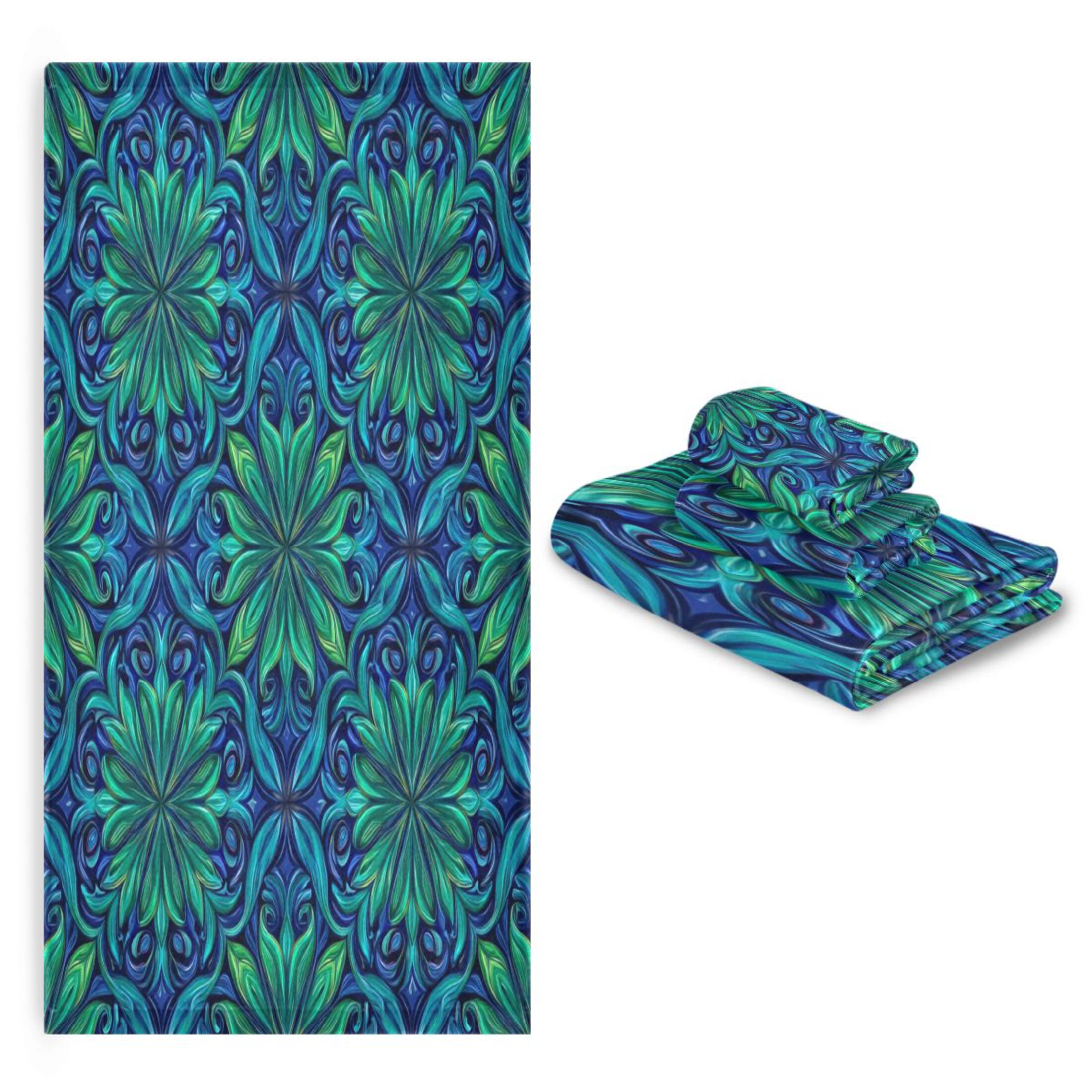 3 Piece Bath Towels Set Bath Towel, Hand Towel and Face Towel for Bathroom, Gym, Hotel Elegant Blue Traditional Patterns