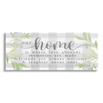 Stupell Industries Gingham Our Home Phrase Botanical & Floral Painting Gallery Wrapped Canvas Print Wall Art, 30 x 13