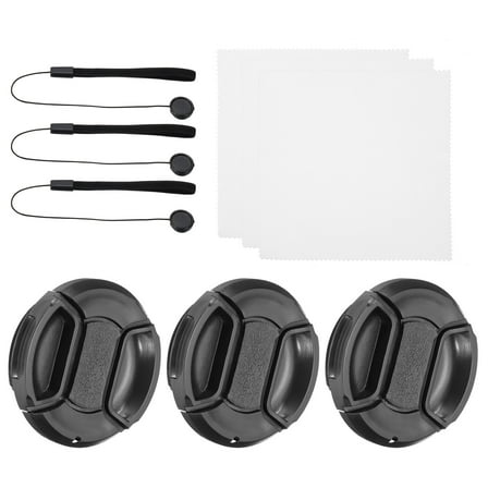Uxcell 49mm Lens Cap Set, 3Pack Sides Pinch Snap Camera Lens Cover, Black