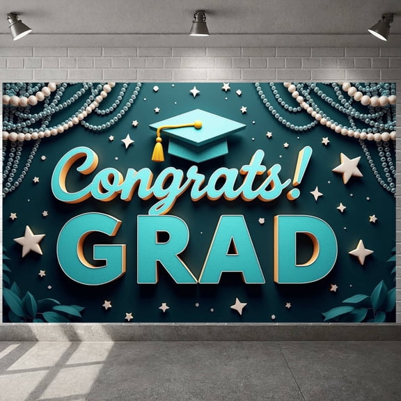 Pink Theme Graduation Banner Gold Stars Congrats Display Glitter Design Pink Balloons Grad Backdrop for Graduation Ceremony College Graduation Grad Party