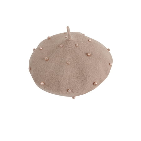 

Autumn Winter Kids Toddler Girls French Beret Beanie Cap Princess Pearl Headwear Soft Warm Wool Hat