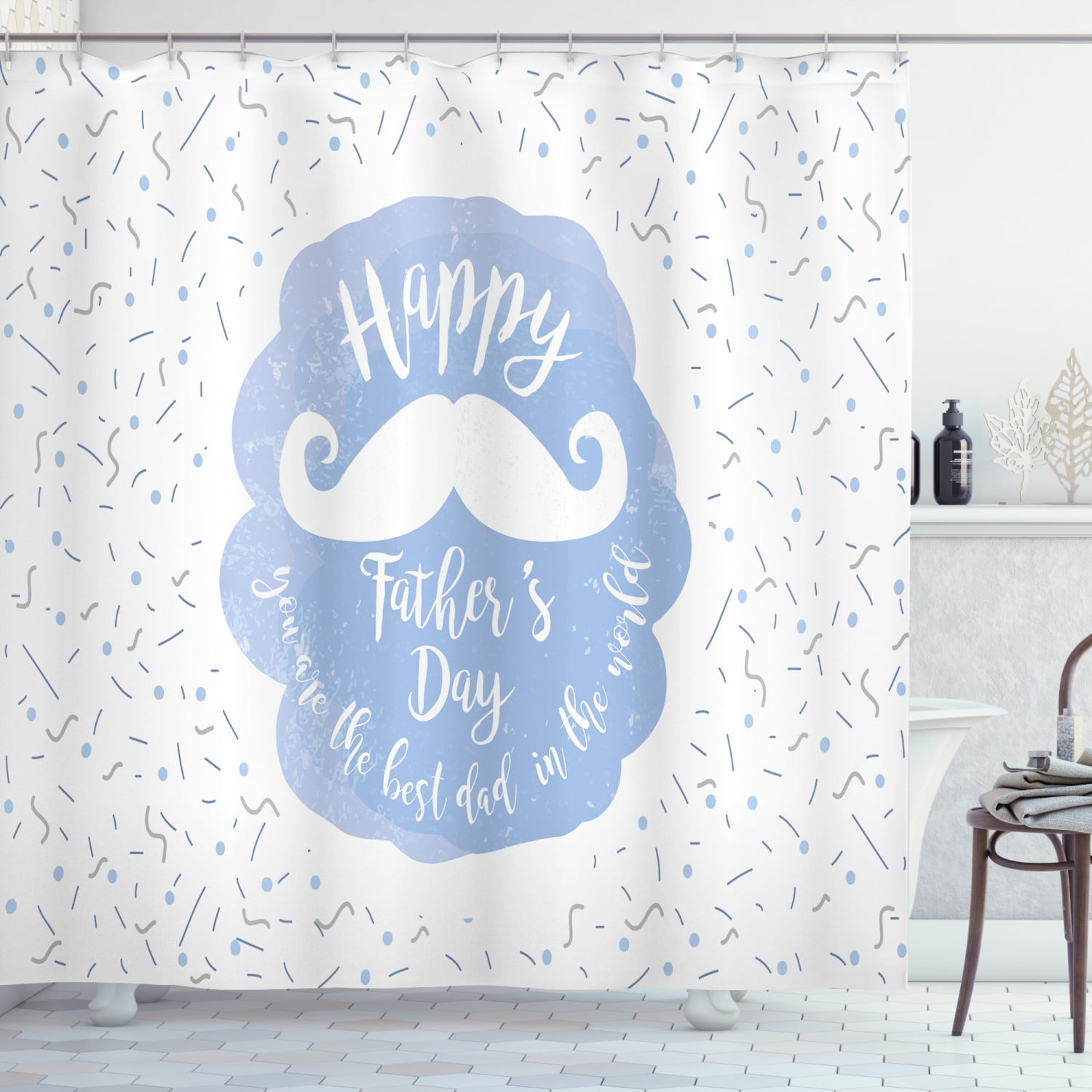 Happy Father's Day Fabric Bathroom Shower Curtains & Hooks 71Inch