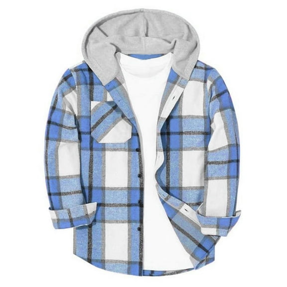 ZyeKqe Boys Girls Clothes Kids Casual Flannel Plaid Hoodies Jackets Spring Fall Button down Long Sleeve Shakets