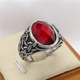 thumbnail image 3 of PAMTIER Men's Stainless Steel Unique Vintage Twist Knots Weave Rope Pattern Carved Oval Synthetic Turquoise Gemstone Signet Ring Red Size 8, 3 of 4